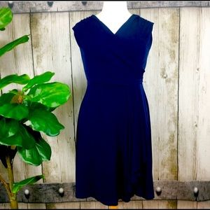 Navy Sleeveless Faux Wrap Front Dress/Cocktail
